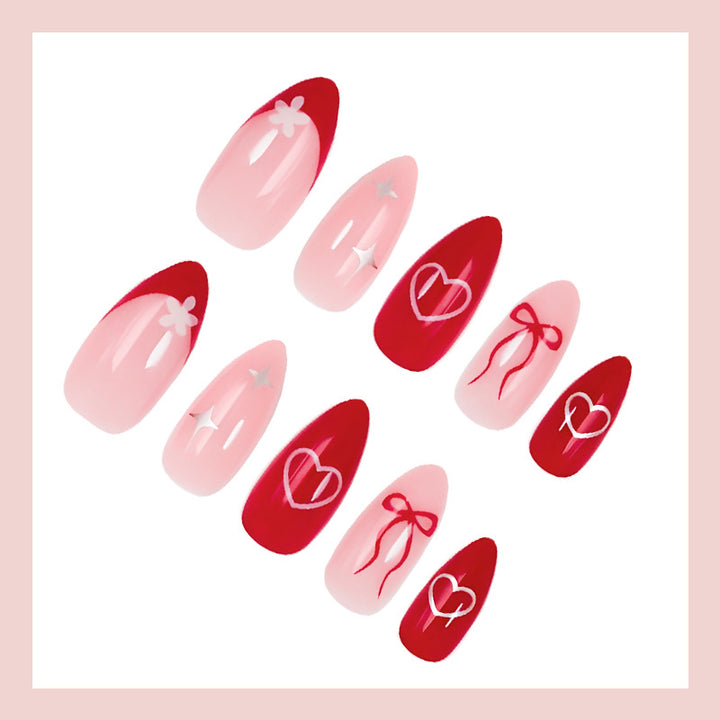 Artificial nail set with romantic hearts and bows Stornfield