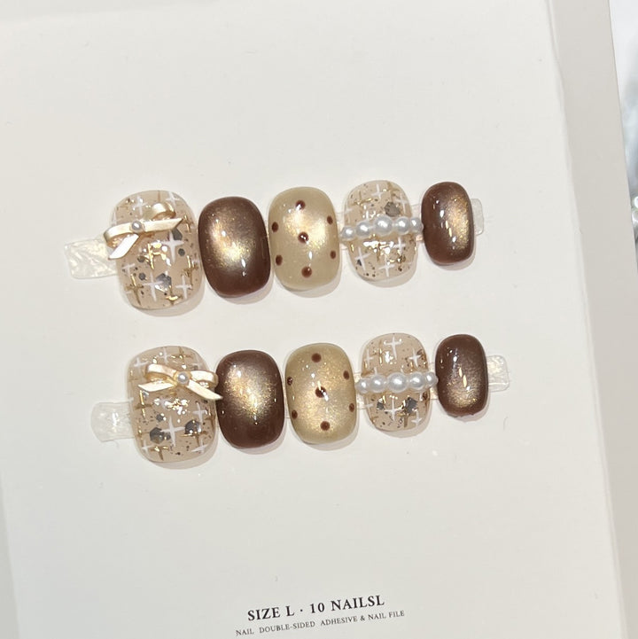 Decorative Press-On Nail Set with Pearl and Bow Accents Stornfield