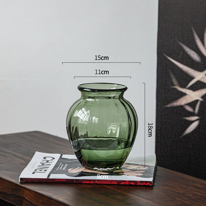 Handblown Ribbed Smoky Glass Bulb Vase with Narrow Neck Stornfield