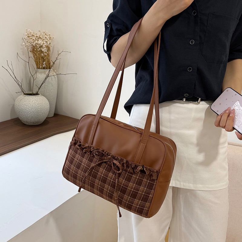 Stylish Plaid Trimmed Satchel
