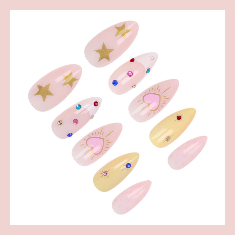 Acrylic nail set with stylish heart and star designs Stornfield