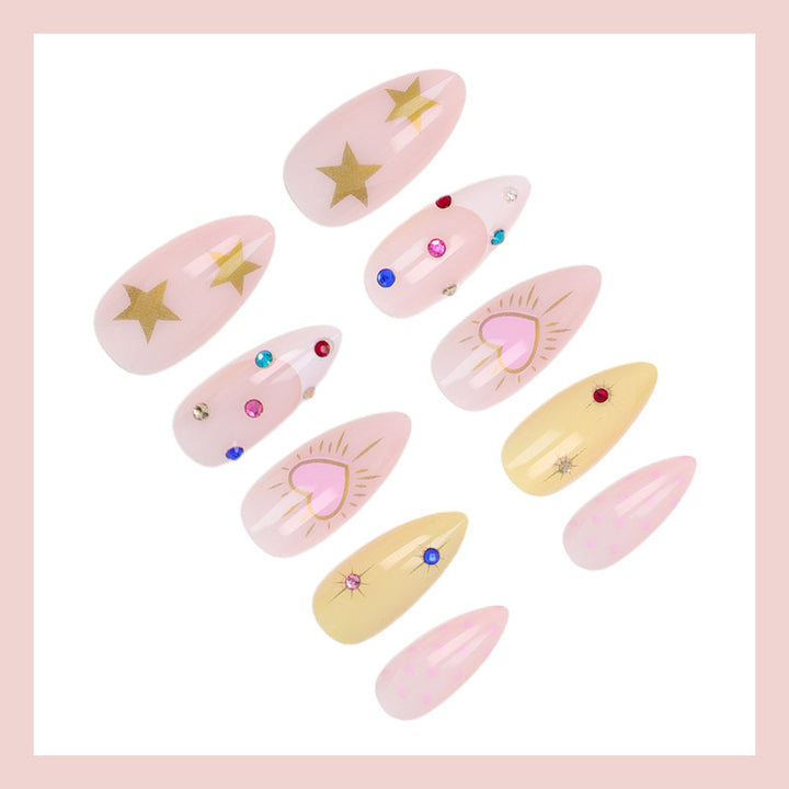Acrylic nail set with stylish heart and star designs Stornfield