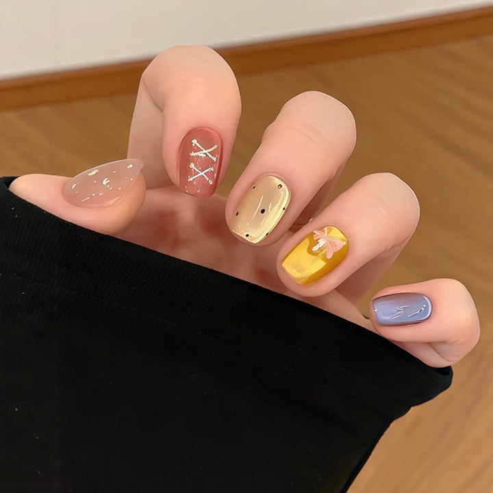 Artistic Press-On Nail Set with Unique Patterns Stornfield