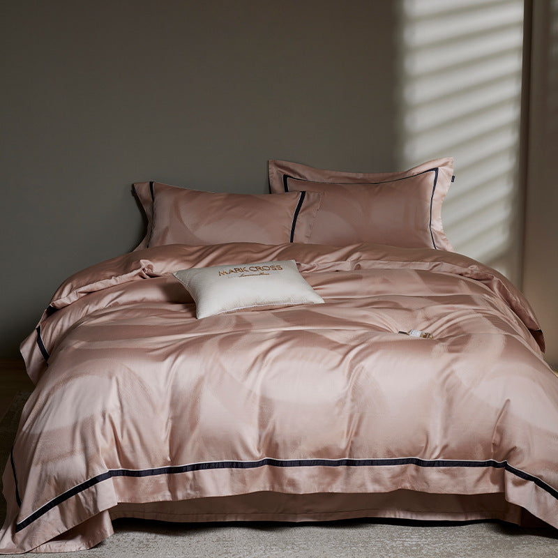Cotton-Sateen Duvet Cover Set with Contrast Piped Border and Subtle Jacquard Motif