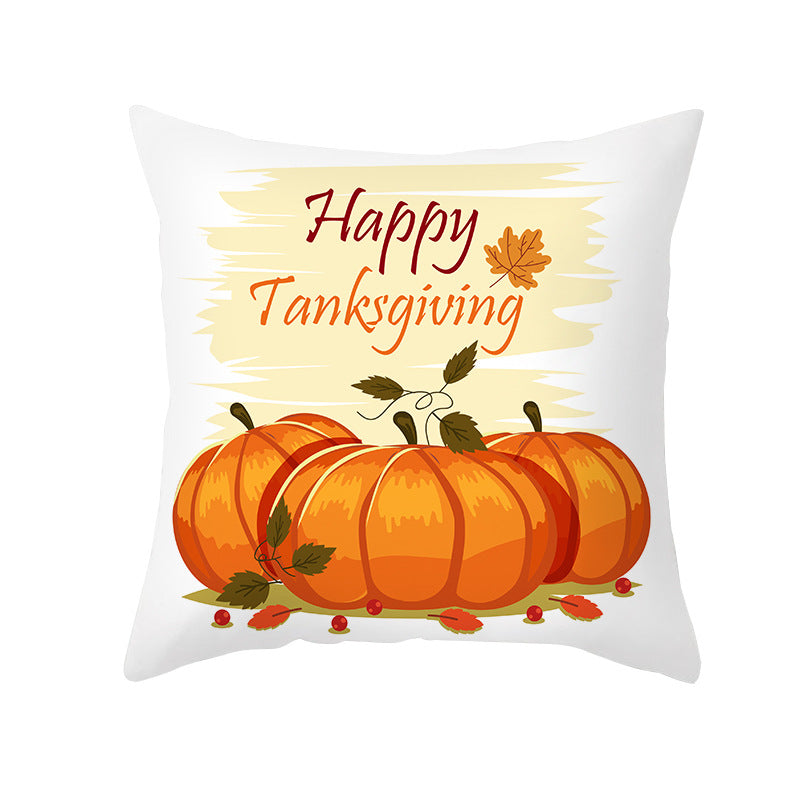 Square Removable Linen-Blend Thanksgiving Pumpkin Watercolor Throw Pillow Cover