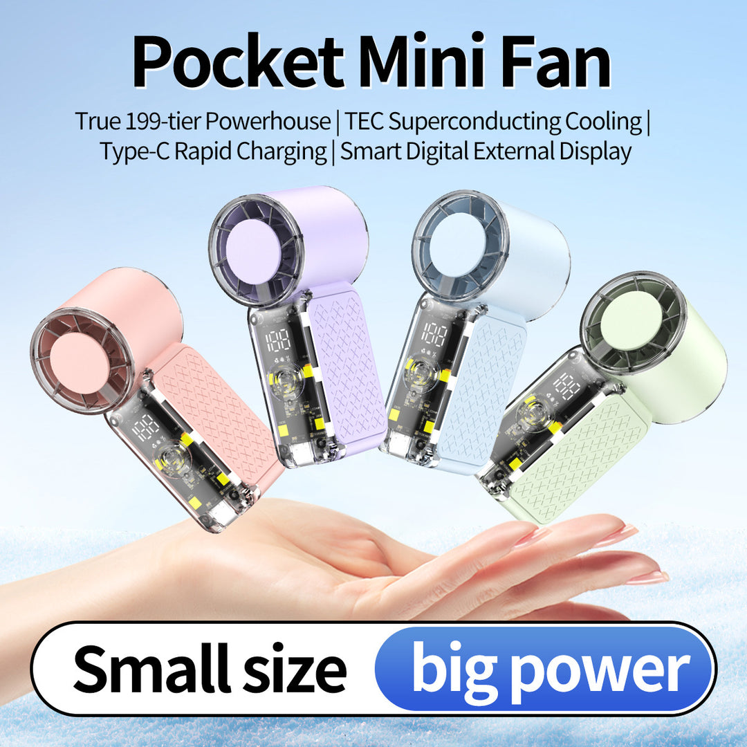 Unisex nan portable handheld transparent cooling fan with smart LED display and adjustable high-speed airflow Stornfield