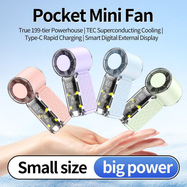 Unisex nan portable handheld transparent cooling fan with smart LED display and adjustable high-speed airflow Stornfield
