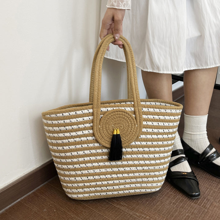 Striped Woven Beach Tote