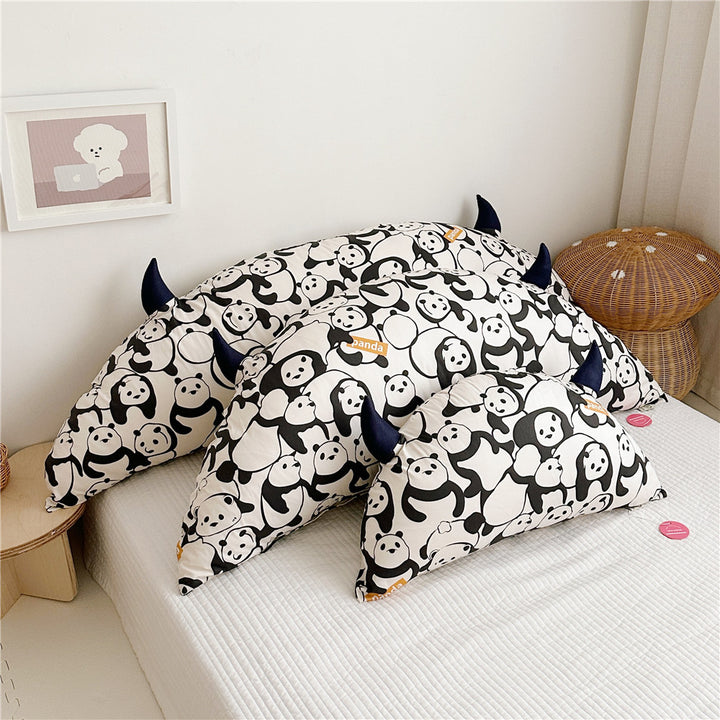 Playful Dog Print Horn-Appliqué Pillowcase Shams Set
