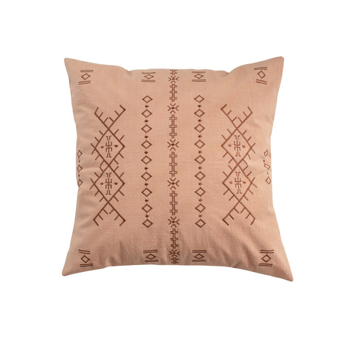 Square decorative cushion with fine relief embroidery in ethnic design and removable cover Stornfield