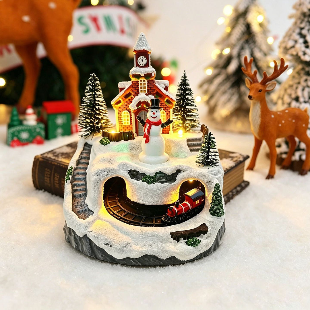 Illuminated Christmas village decoration with moving figures Stornfield