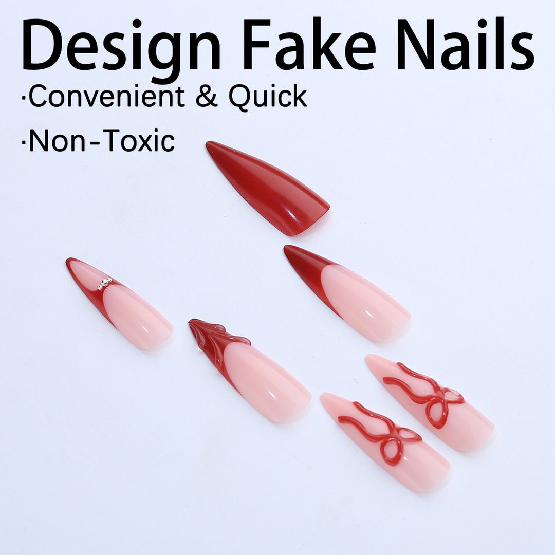 High-quality artificial nail set with elegant tips and bow decorations Stornfield