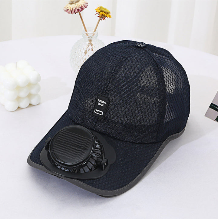 Ventilated baseball cap with integrated solar fan in the visor and breathable mesh Stornfield
