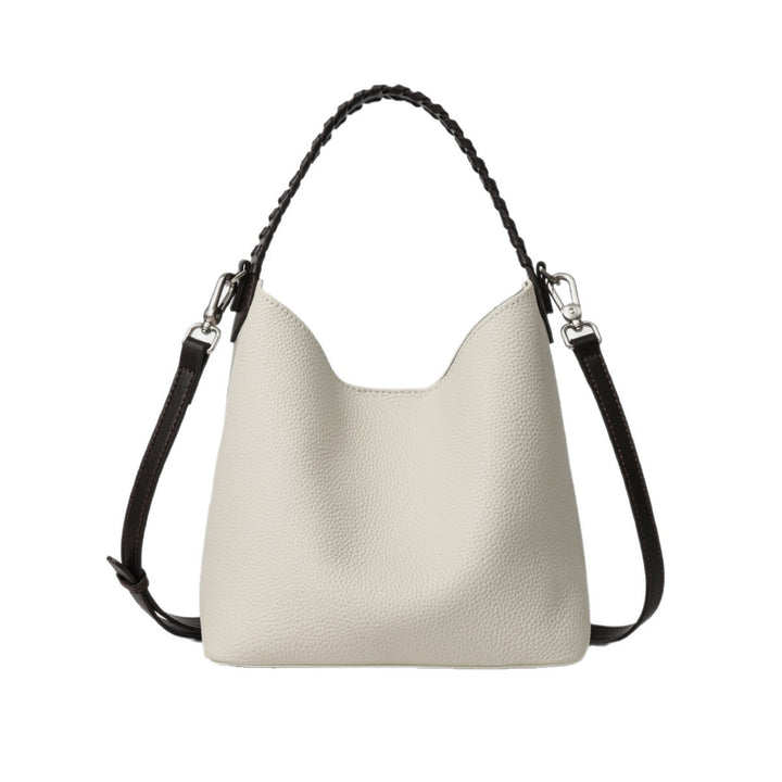 Pebbled Leather Bucket Hobo Bag with Braided Top Handle & Detachable Shoulder Strap