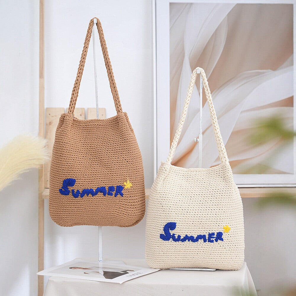 Handcrafted straw bag with summer motif Stornfield