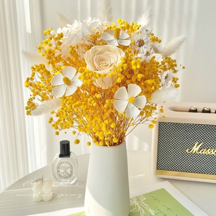 Dried Floral Bouquet with Elegant Yellow Accents