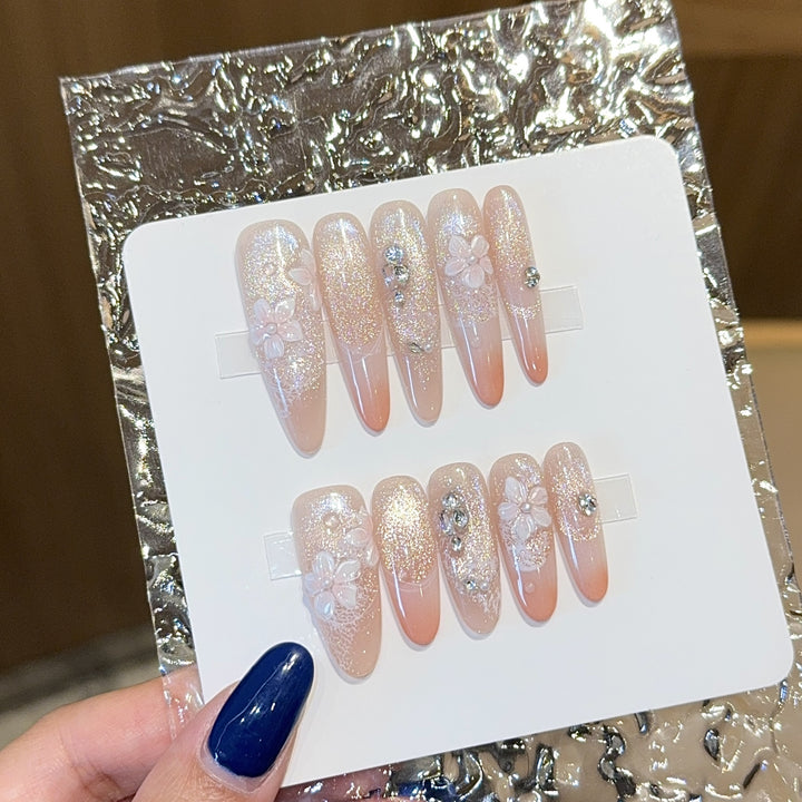 Artificial nails with floral design and glitter Stornfield