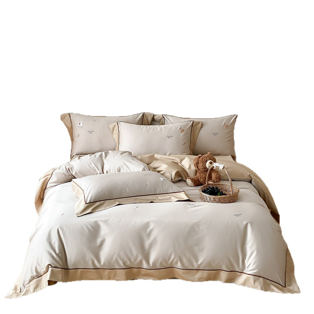 Embroidered Animal Cotton Sateen Duvet Cover Set