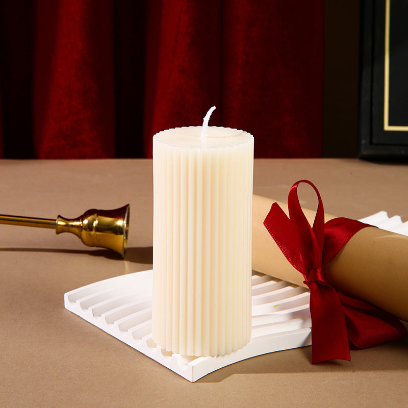 Hand-Poured Ribbed Pillar Candle for Home Decor