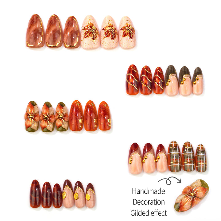 Artistic Autumn-Inspired Press-On Nail Set