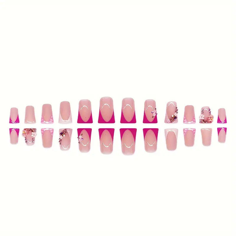 Artistic Floral and Gem-Embellished Press-On Nails Stornfield