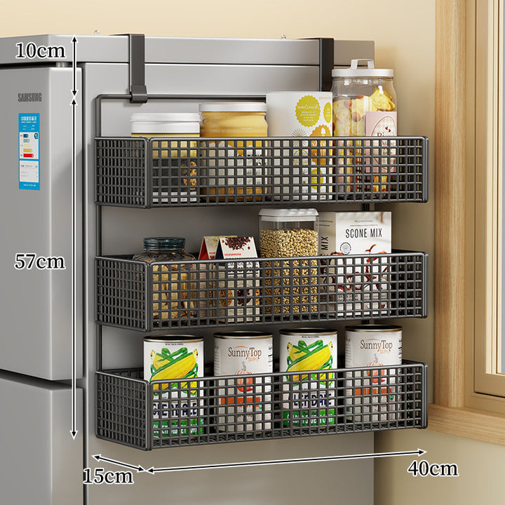 Over-the-Fridge Stacked Metal Mesh Hanging Storage Basket