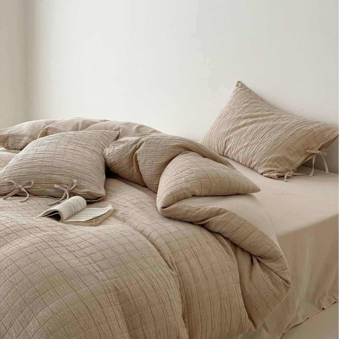 Washed Cotton Gingham Duvet Cover Set with Envelope Closure & Matching Pillow Shams