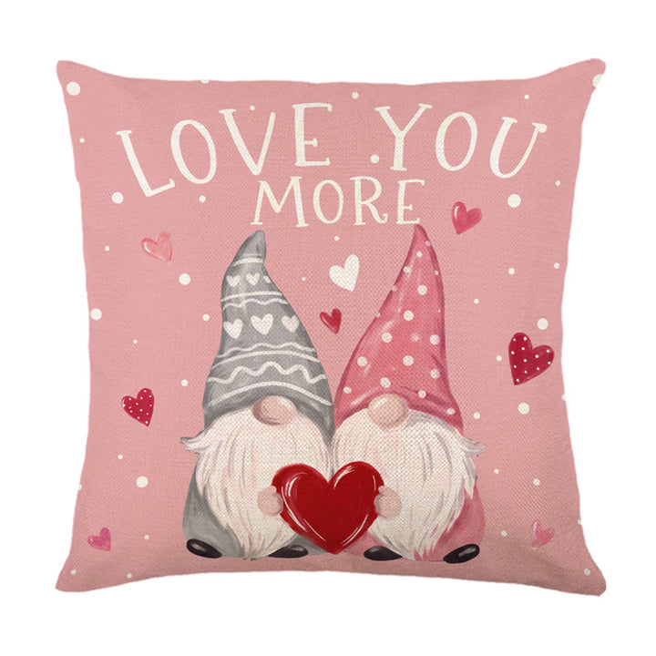 Decorative Cotton-Linen Square Throw Pillow Cover LOVE Heart Print with Hidden Zipper