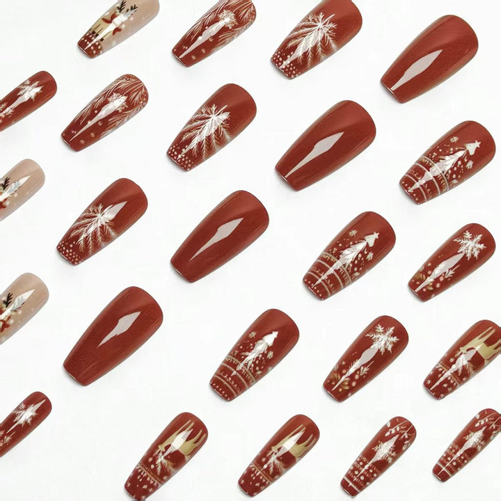 Artificial nails with festive reindeer and snowflake design Stornfield