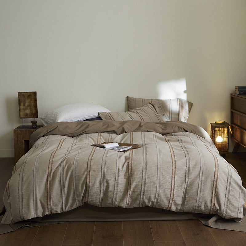 Breathable Washed Linen-Blend Striped Duvet Cover Set with Envelope Pillow Shams