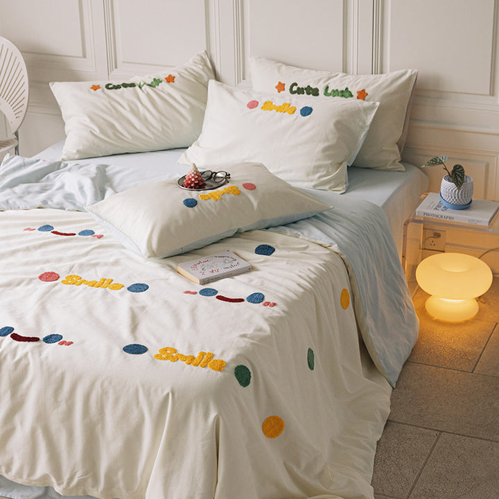 Embroidered Tufted Cotton Duvet Cover Set with Decorative Pillowcases