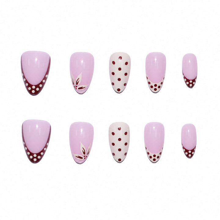 Elegant artificial nails with floral and dotted design Stornfield