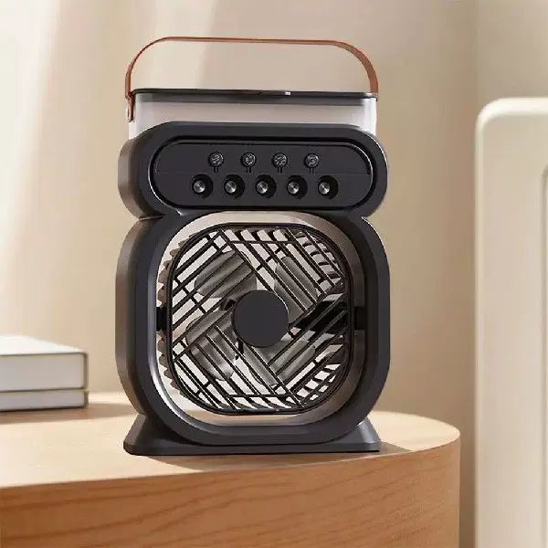 Unisex universal size portable rechargeable evaporative desktop air cooler and fan with leather carrying handle Stornfield