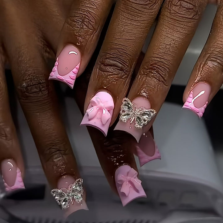 Decorative Press-On Nail Art Set with Butterfly and Bow Accents Stornfield