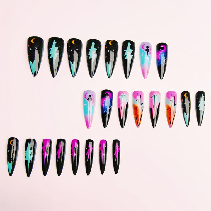 Creative artificial nails with neon light flash design Stornfield