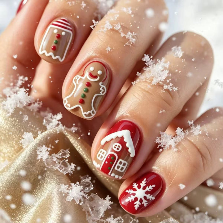 Artificial nails in Christmas gingerbread house design Stornfield