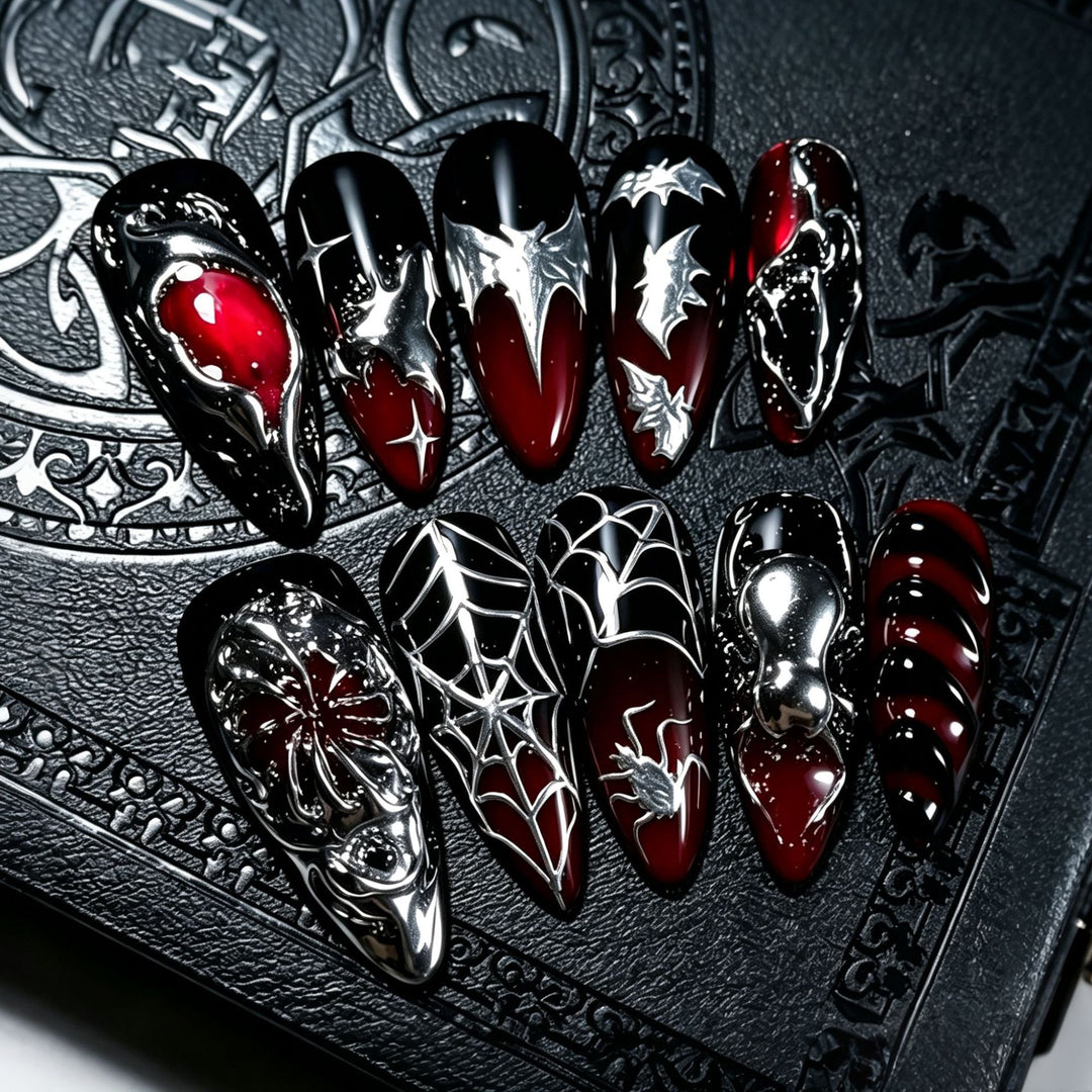 Gothic-Inspired Stiletto Press-On Nail Art Set