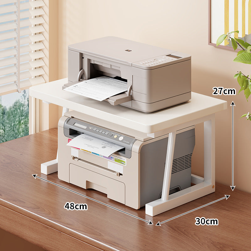 Adjustable Two-Tier Wood-Top Metal-Frame Desktop Printer Stand with Cable Management
