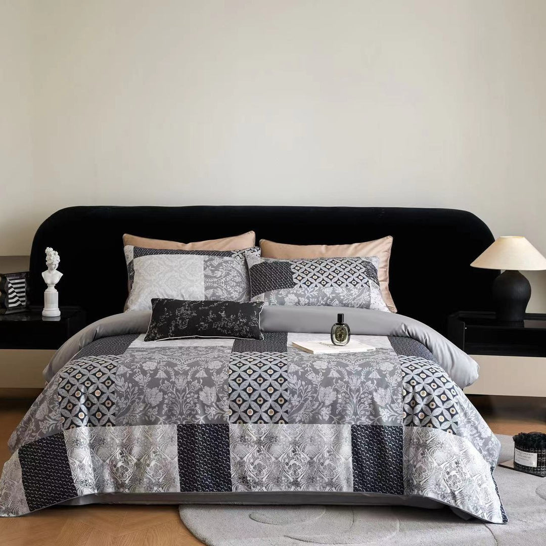 Luxurious cotton satin bedding set with large floral botanical print