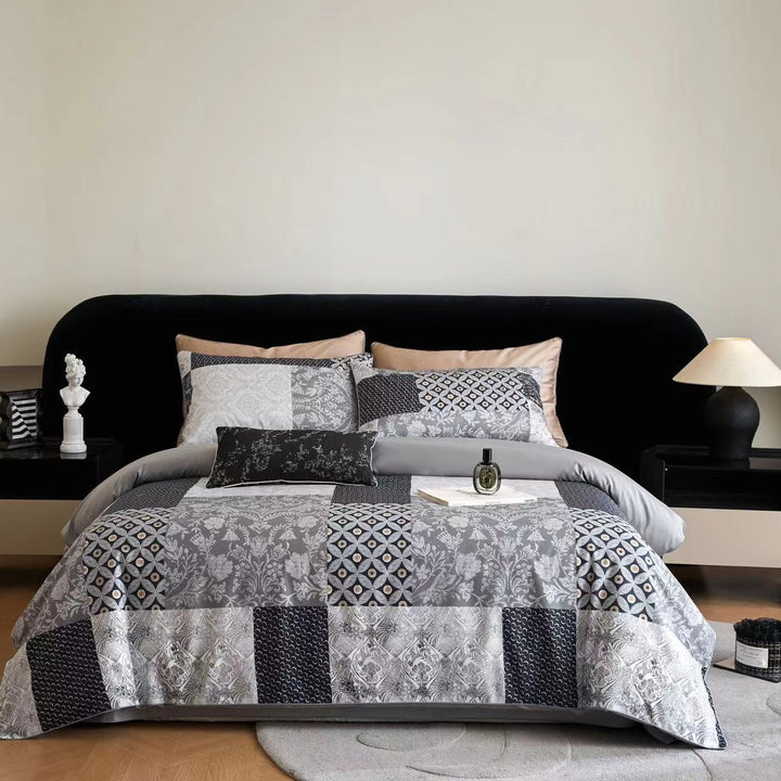 Luxurious cotton satin bedding set with large floral botanical print