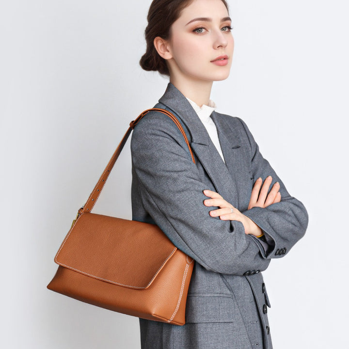 Pebbled Leather Structured Crossbody Satchel