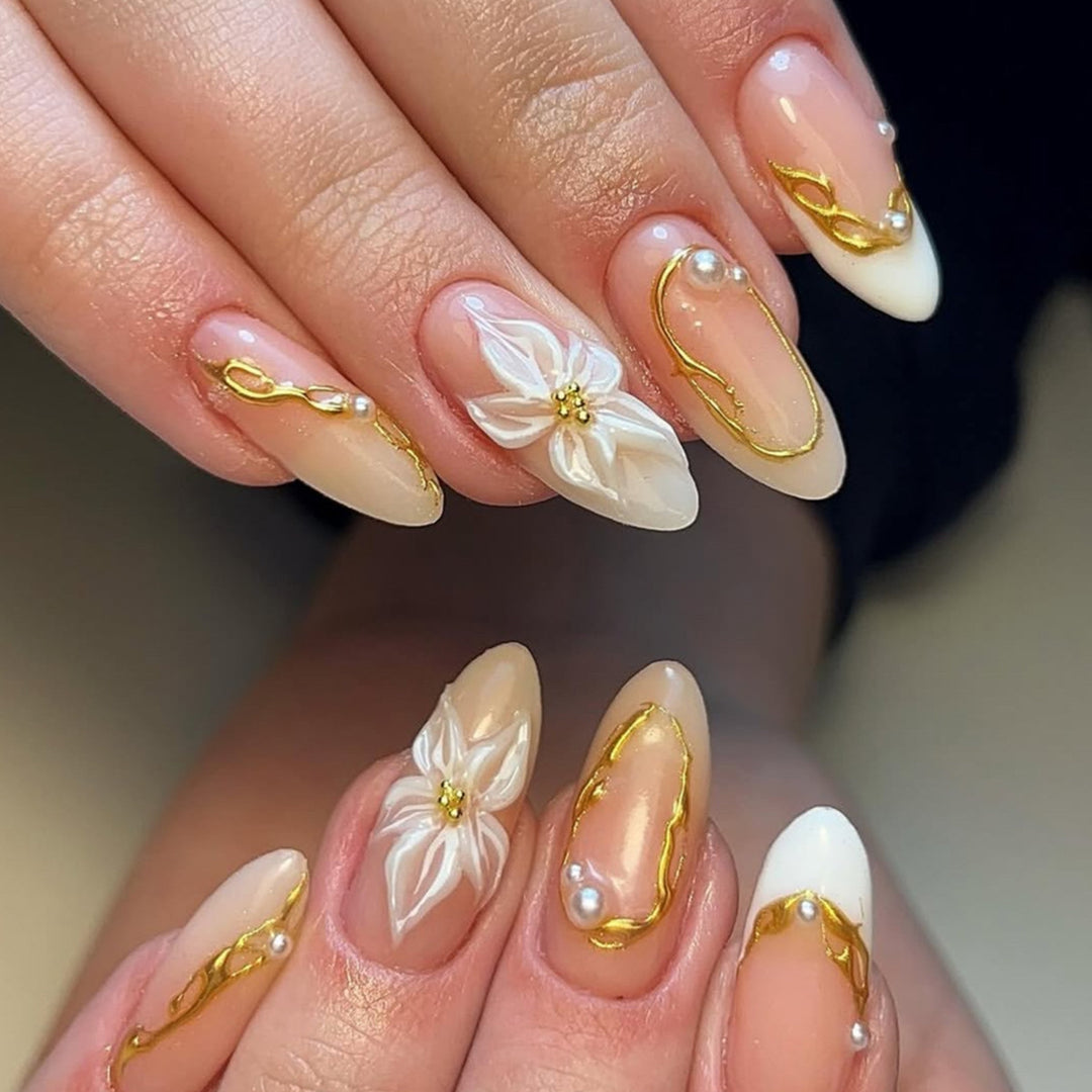 Floral Pearl Accent Nail Art Stornfield