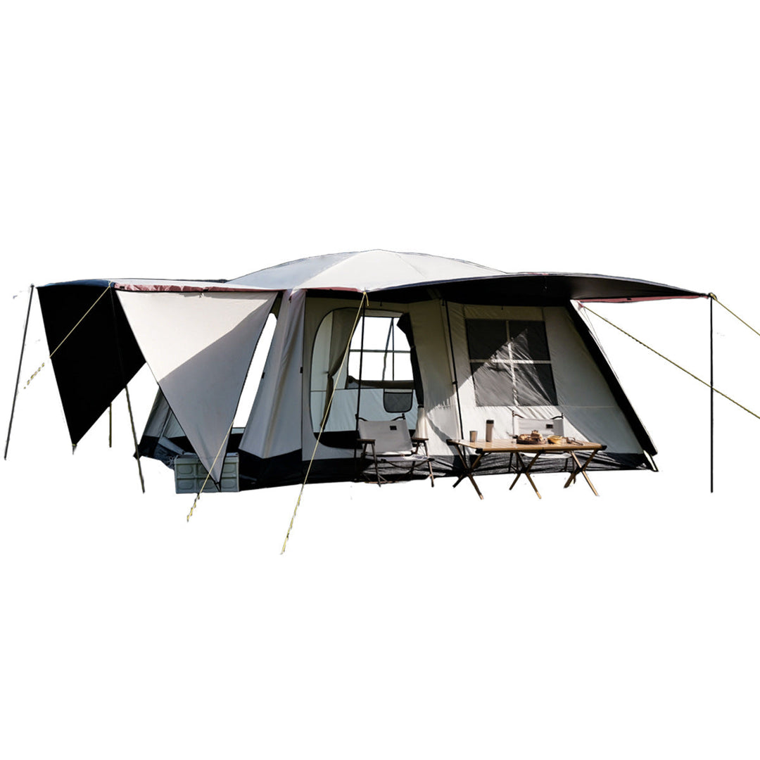 large family capacity blackout PVC dome tent with triple-door multi-window living area Stornfield
