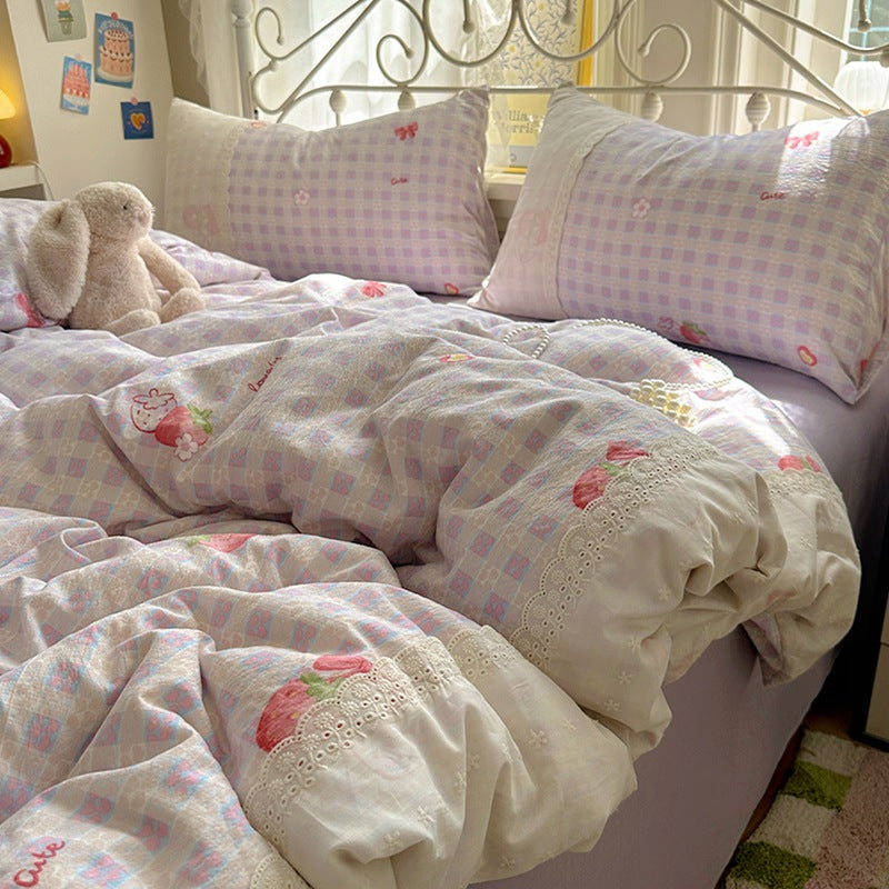 Soft Floral Embroidered Bedspread Set