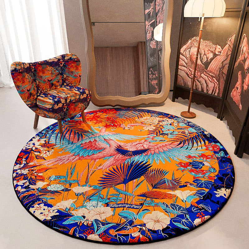 Round Tropical Floral Area Rug