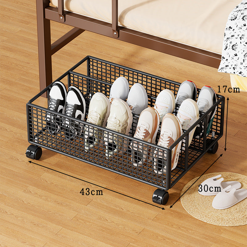 Low-Profile Metal Mesh Under-Bed Shoe Storage Drawer with Removable Dividers