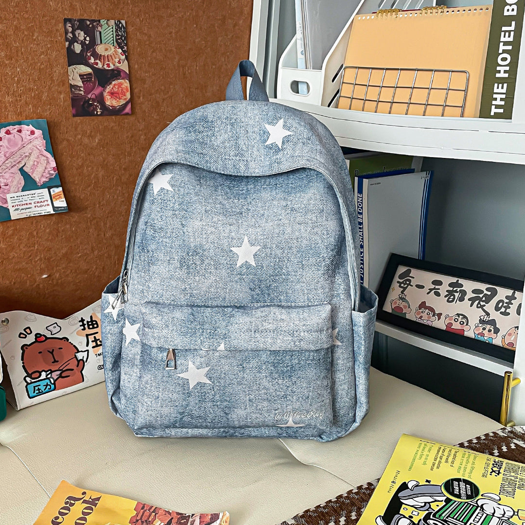 Casual Star-Print Denim Backpack Stornfield