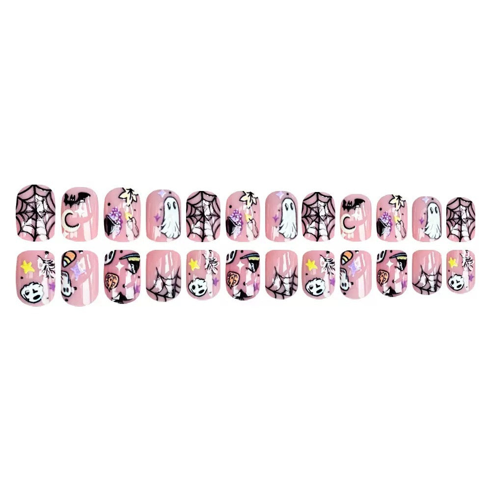 Halloween Fake Nail Set with Creative Horror Motifs and Intricate Designs Stornfield
