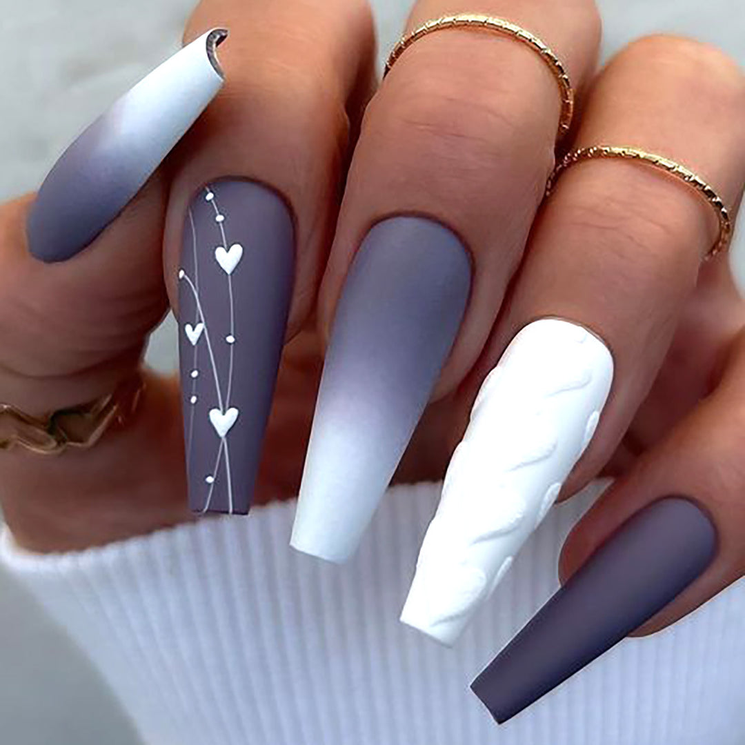 Elegant Heart-Designed Long Stiletto Press-On Nails Stornfield