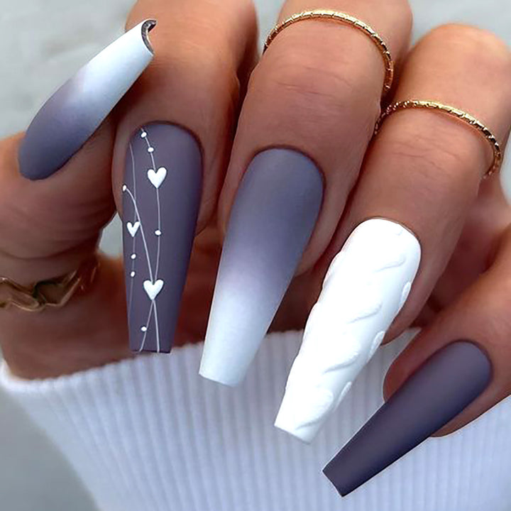 Elegant Heart-Designed Long Stiletto Press-On Nails Stornfield